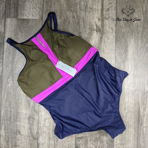 Coastal Blue Plus Size Empire Waist One Piece Swimsuit Size 2X (20W-22W) - Picture 3 of 4